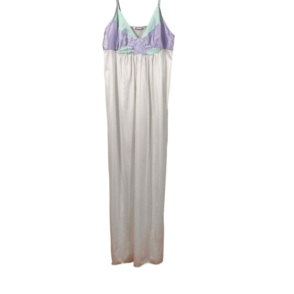 Yolande Womens Nightgown S Maxi Lingerie Sleepwear Flower White Multi Color Vtg - Picture 4 of 8